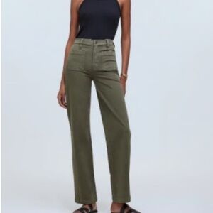 Madewell Emmett wide leg full length pants in olive green size 30